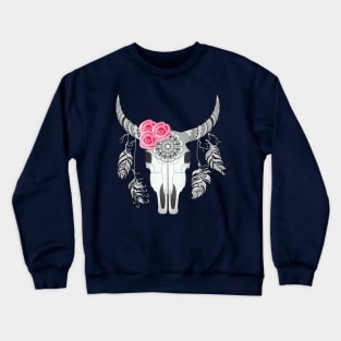 cow skull with roses Crewneck Sweatshirt